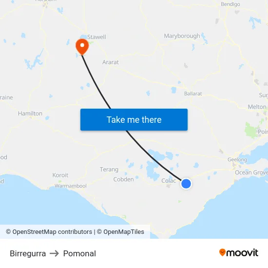 Birregurra to Pomonal map