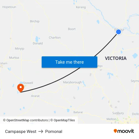 Campaspe West to Pomonal map