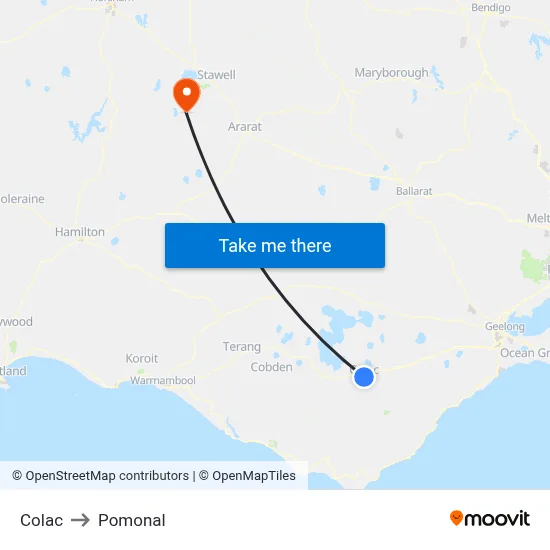 Colac to Pomonal map