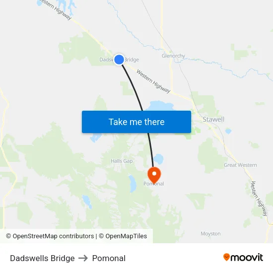 Dadswells Bridge to Pomonal map