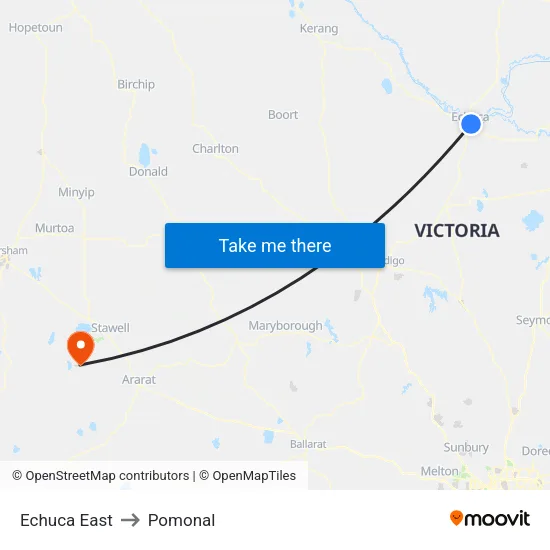 Echuca East to Pomonal map