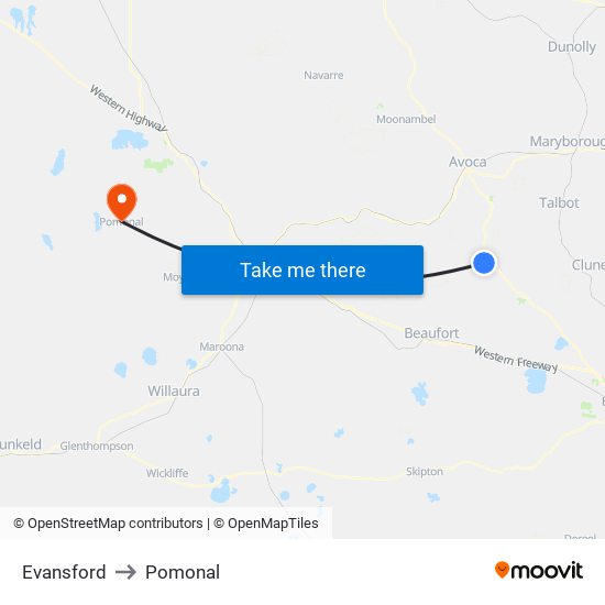 Evansford to Pomonal map