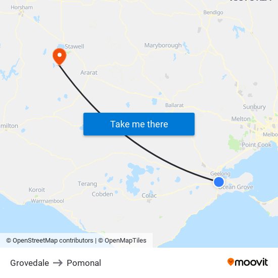 Grovedale to Pomonal map