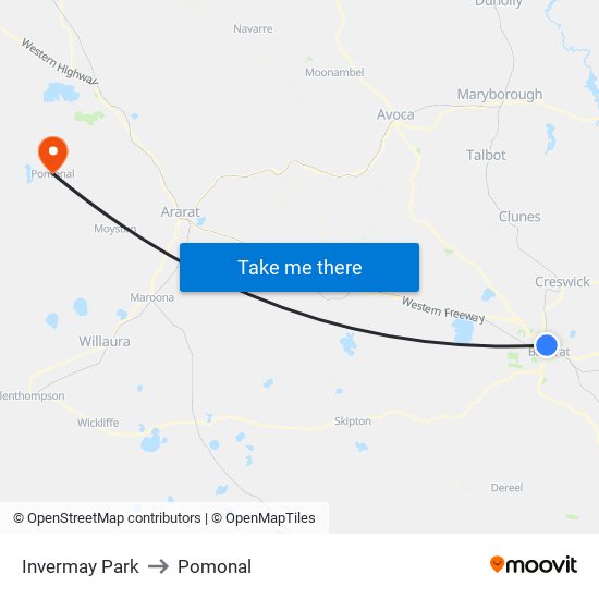 Invermay Park to Pomonal map