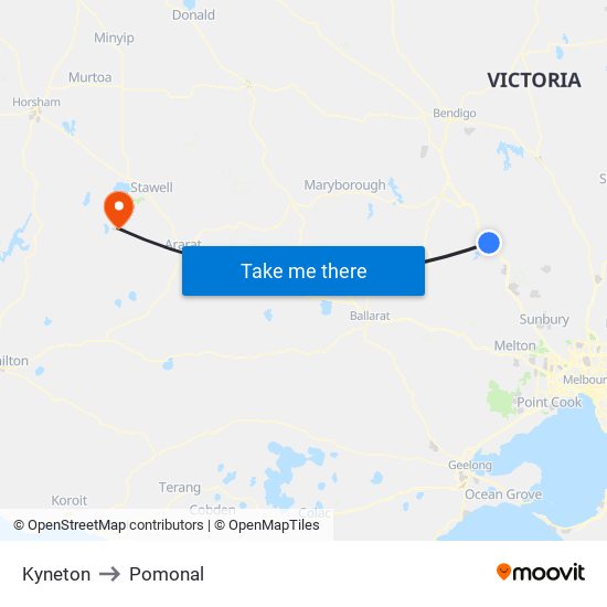 Kyneton to Pomonal map