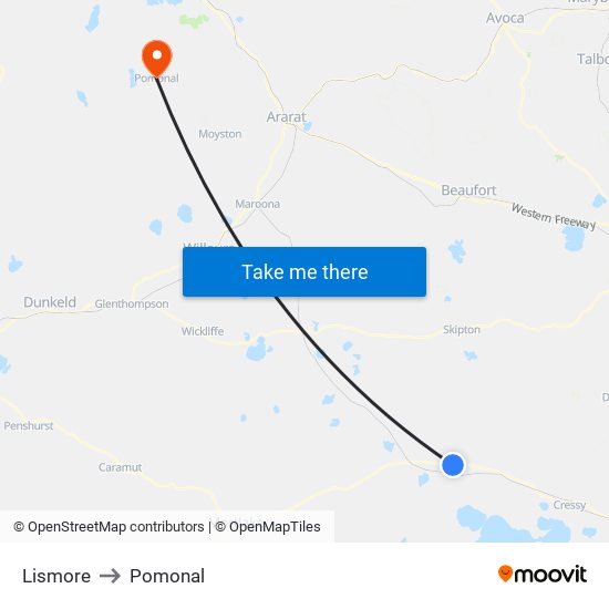 Lismore to Pomonal map