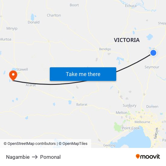 Nagambie to Pomonal map