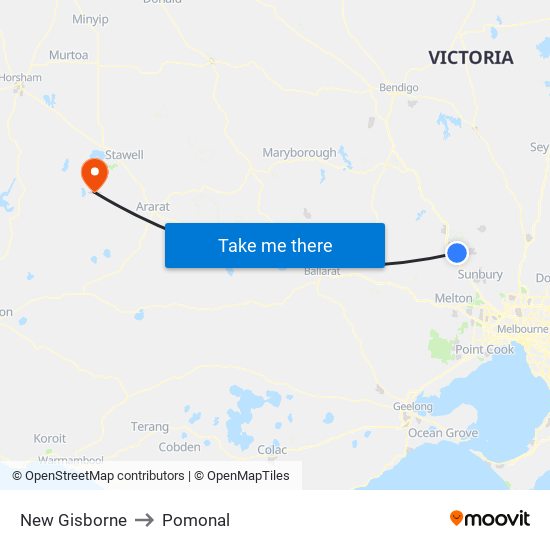 New Gisborne to Pomonal map