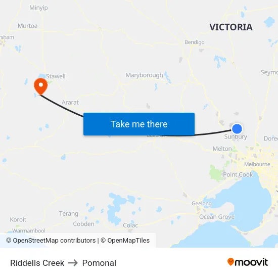 Riddells Creek to Pomonal map