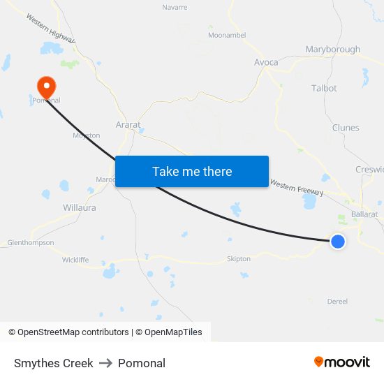 Smythes Creek to Pomonal map