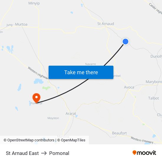 St Arnaud East to Pomonal map