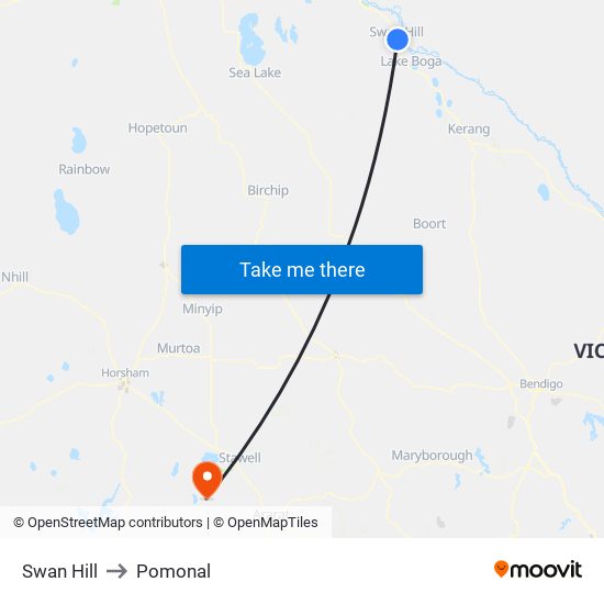 Swan Hill to Pomonal map