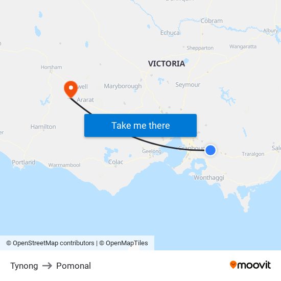 Tynong to Pomonal map