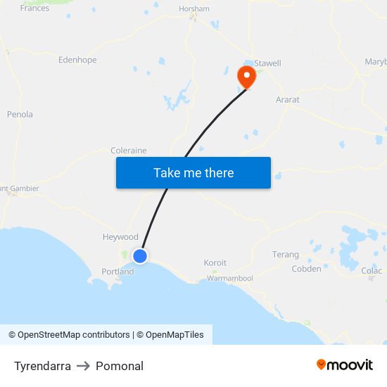 Tyrendarra to Pomonal map