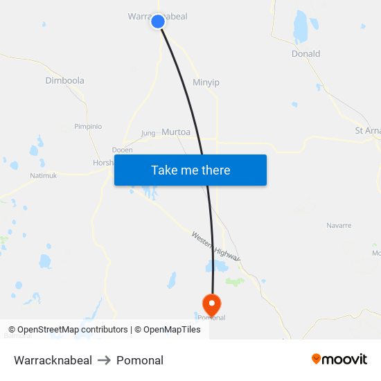 Warracknabeal to Pomonal map