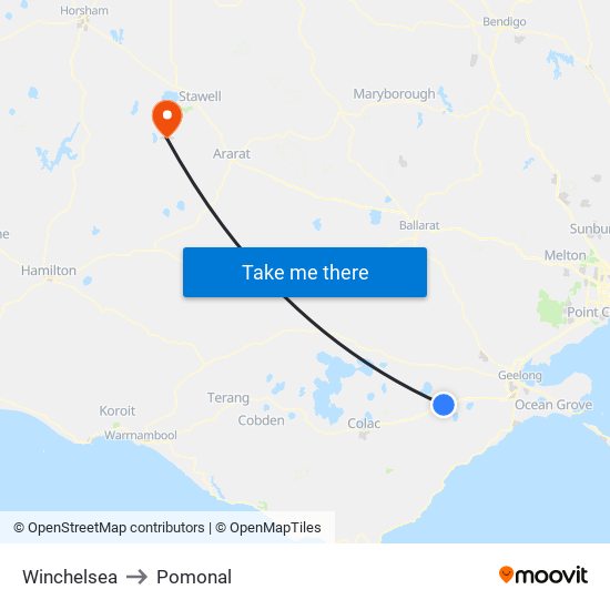Winchelsea to Pomonal map