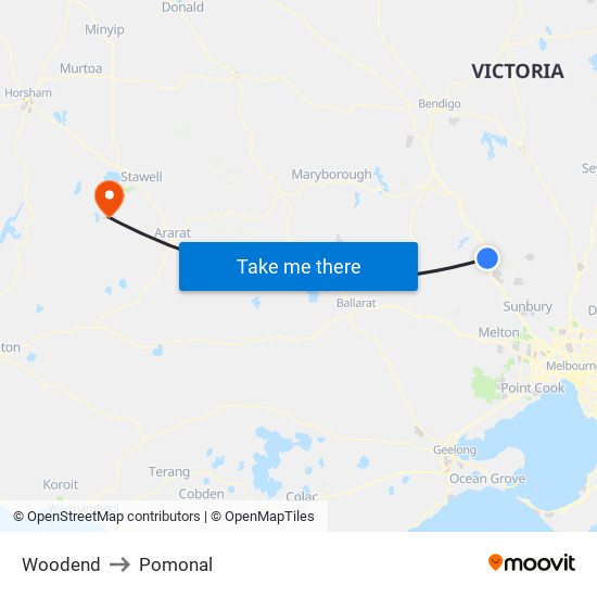 Woodend to Pomonal map