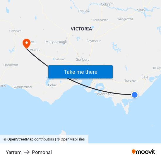 Yarram to Pomonal map