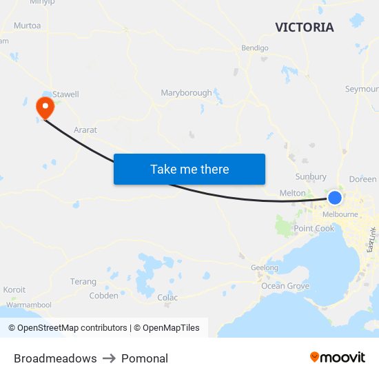 Broadmeadows to Pomonal map