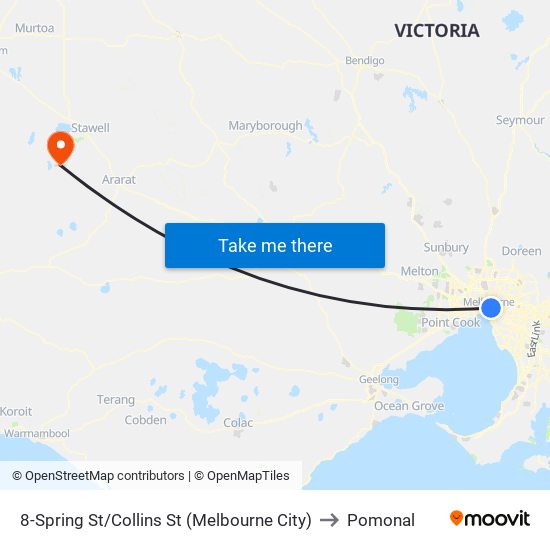 8-Spring St/Collins St (Melbourne City) to Pomonal map