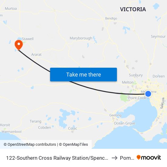 122-Southern Cross Railway Station/Spencer St (Melbourne City) to Pomonal map