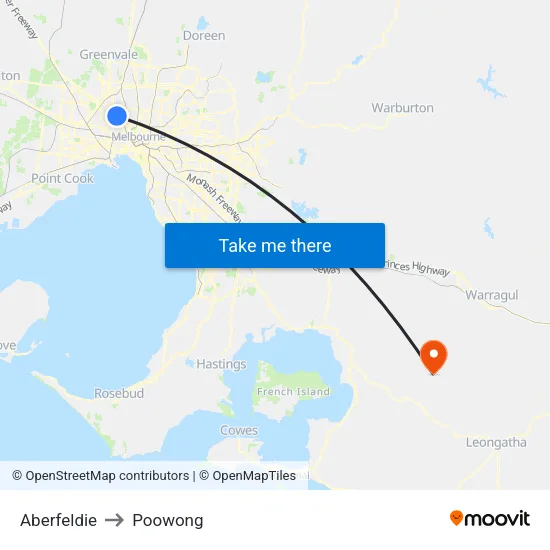 Aberfeldie to Poowong map
