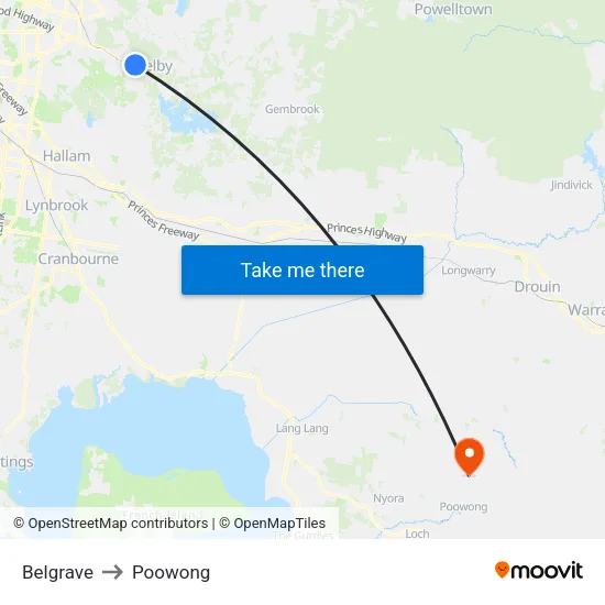 Belgrave to Poowong map
