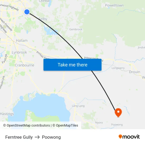Ferntree Gully to Poowong map
