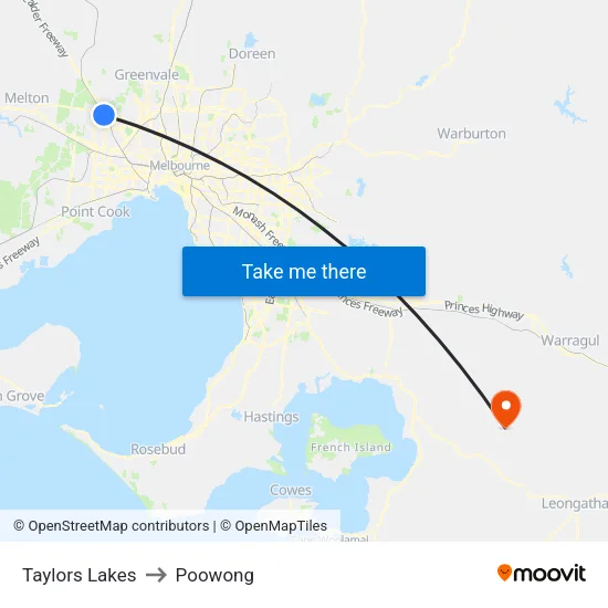 Taylors Lakes to Poowong map