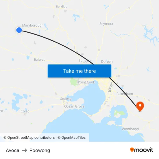 Avoca to Poowong map