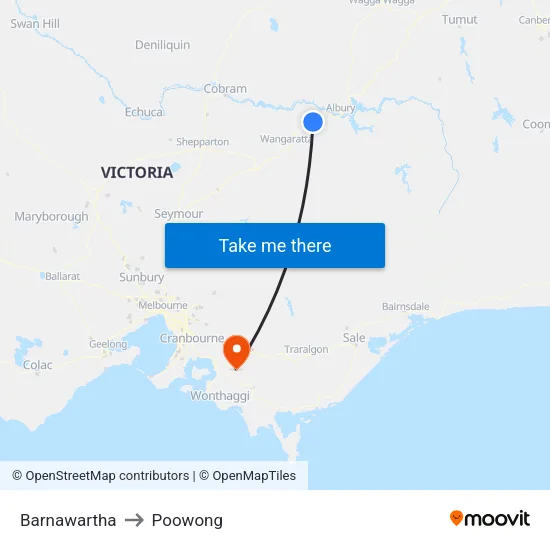 Barnawartha to Poowong map