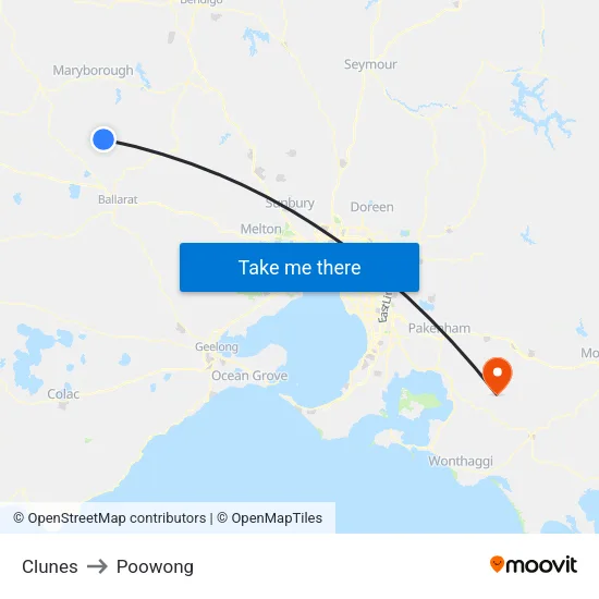 Clunes to Poowong map