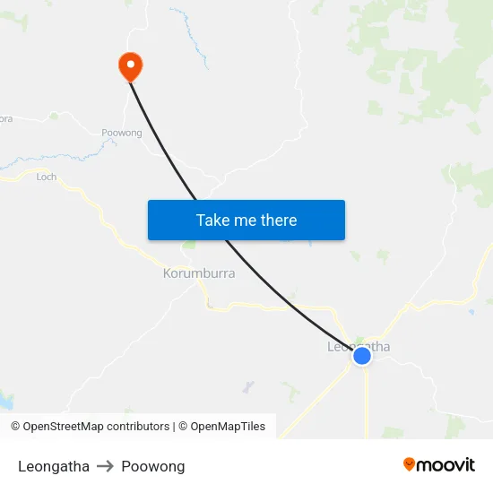 Leongatha to Poowong map