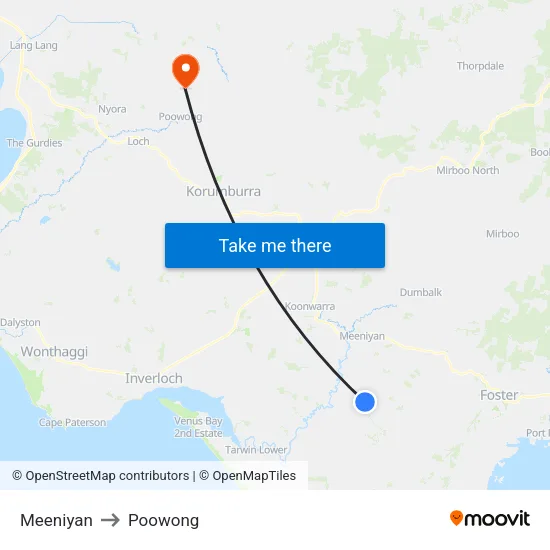 Meeniyan to Poowong map