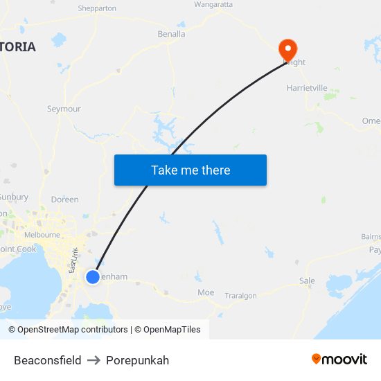 Beaconsfield to Porepunkah map