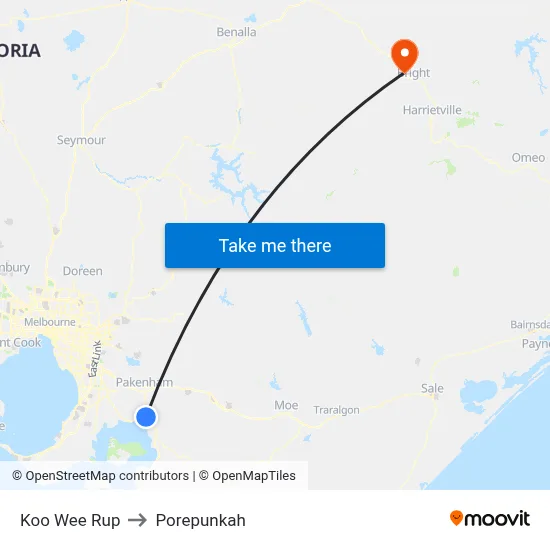 Koo Wee Rup to Porepunkah map