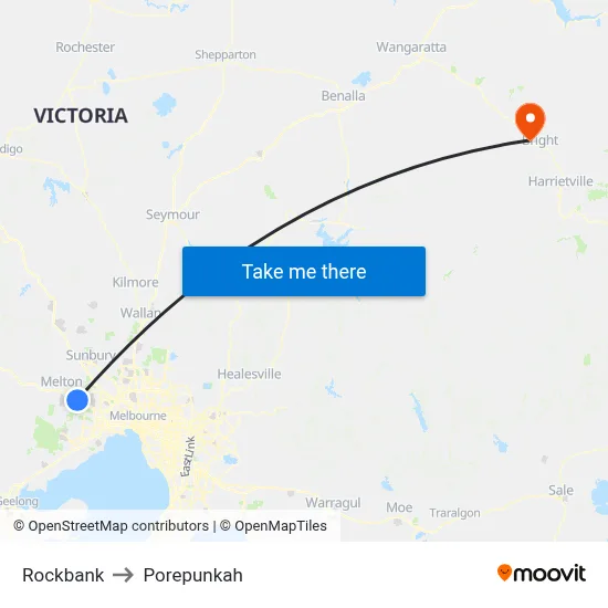 Rockbank to Porepunkah map