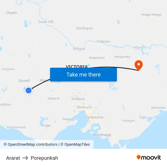 Ararat to Porepunkah map
