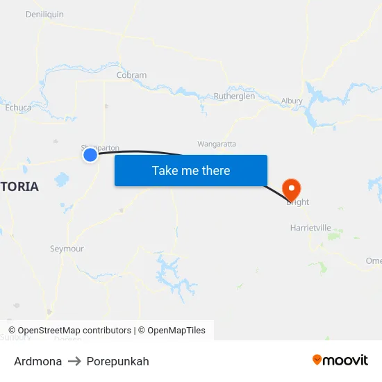 Ardmona to Porepunkah map
