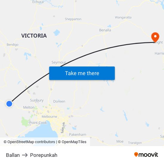 Ballan to Porepunkah map