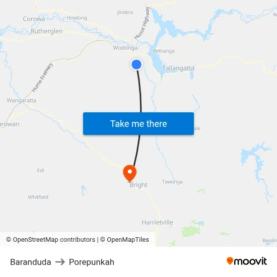 Baranduda to Porepunkah map