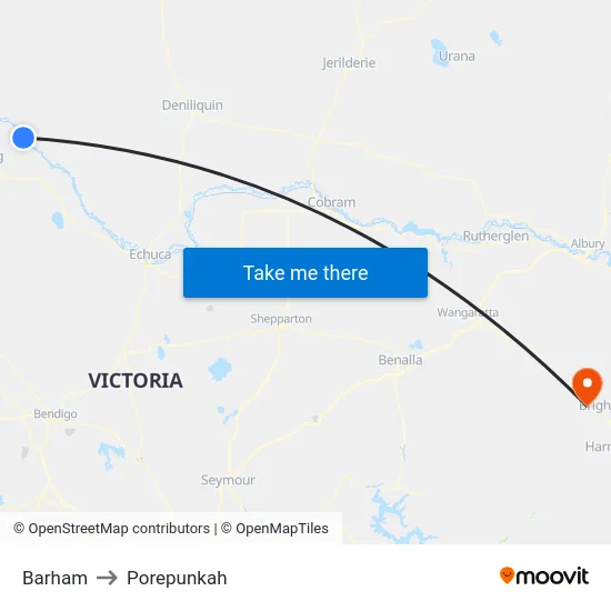 Barham to Porepunkah map