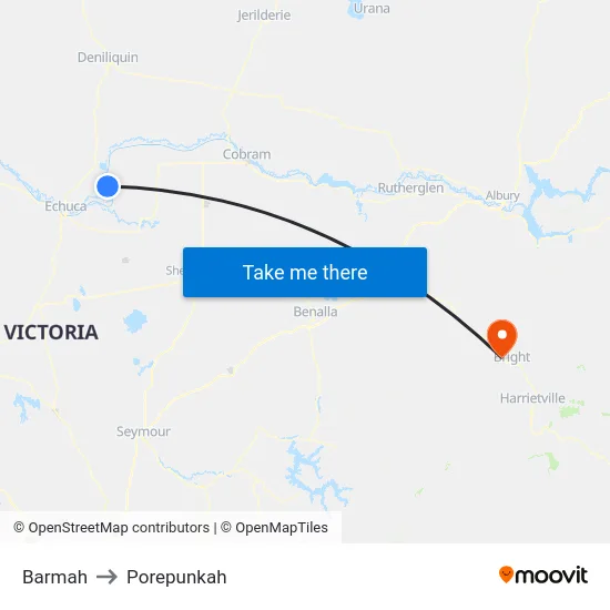 Barmah to Porepunkah map