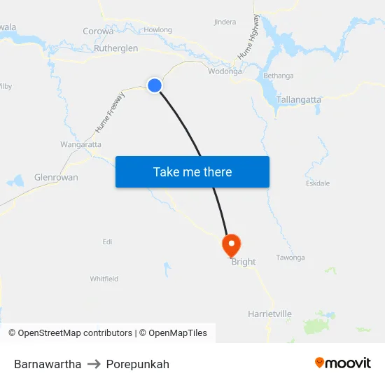 Barnawartha to Porepunkah map