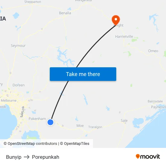 Bunyip to Porepunkah map