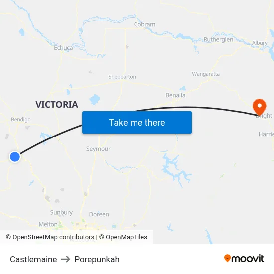 Castlemaine to Porepunkah map
