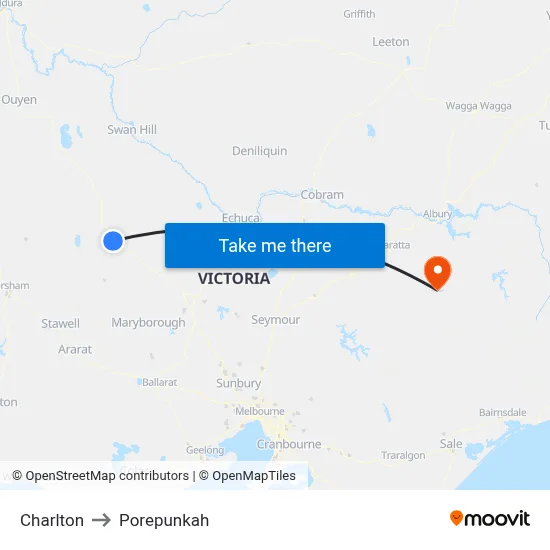 Charlton to Porepunkah map