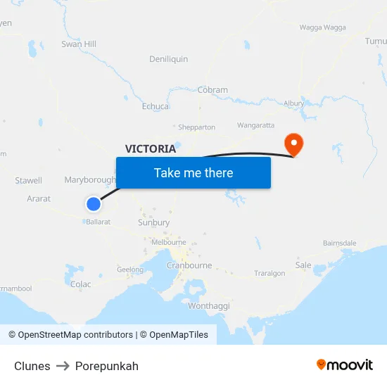 Clunes to Porepunkah map