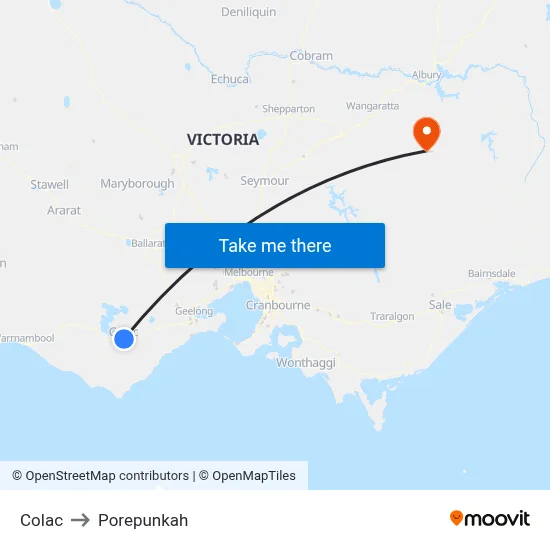 Colac to Porepunkah map