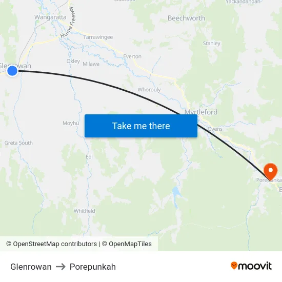 Glenrowan to Porepunkah map